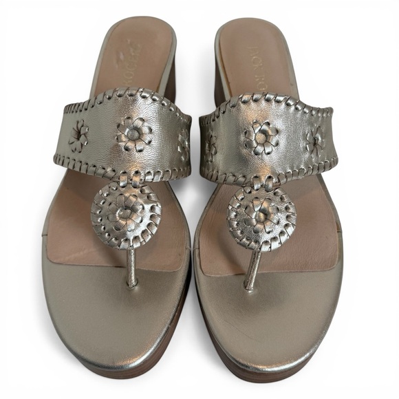 Jack Rogers Jacks Silver Metallic Comfy Mid Wedge Thong Platform Sandals Size 9M - Picture 2 of 14